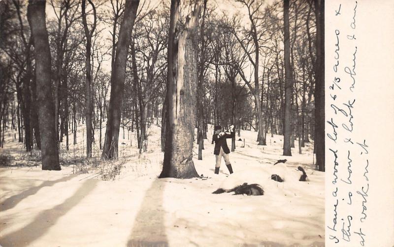 Real Photo Postcard~Dandy Man With Ax~Huge Tree~How I Look at Work~6 Acres~1908 