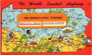 1940s Pennsylvania Turnpike World's Greatest Highway Map Postcard