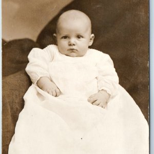 c1910s A Serious Wise Old Baby RPPC Cute Child Portrait Real Photo Postcard A212
