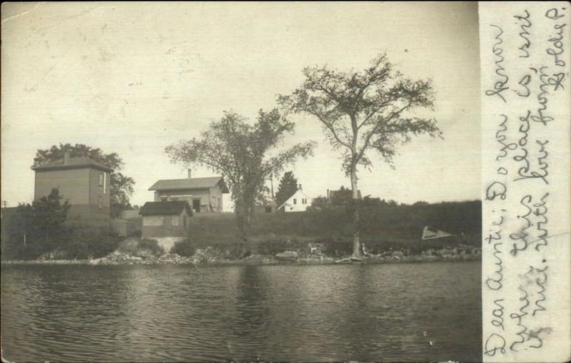 Belgrade ME Buildings on Shore 1906 Used Real Photo Postcard