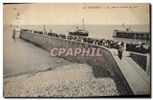 Old Postcard Treport La Jetee and & # 39entree Boat Harbor Lighthouse