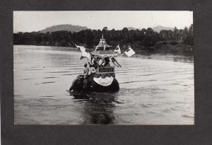 Elephant River Animal Crossing Ferry INDIA ? Real Photo RPPC Postcard