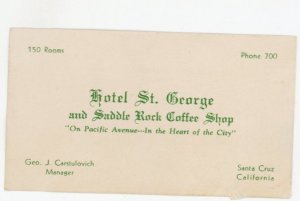 1920s-30s Hotel St. George Santa Cruz, CA Business Card F219