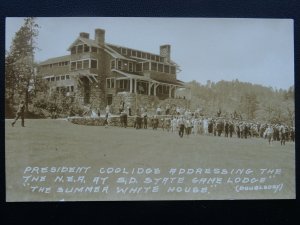 USA PRESIDENT COOLIDGE Addressing NEA at S.D Custer State Park c1927 RP Postcard