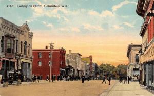 Columbus Wisconsin Ludington Street Scene Antique Postcard K13889