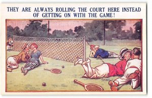 Rolling The Court TENNIS COMIC Risque 1920s Bamforth Antique Postcard