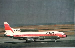 Vintage Pacific Southwest Airlines L-1011 at San Francisco Airport 1974 Postcard