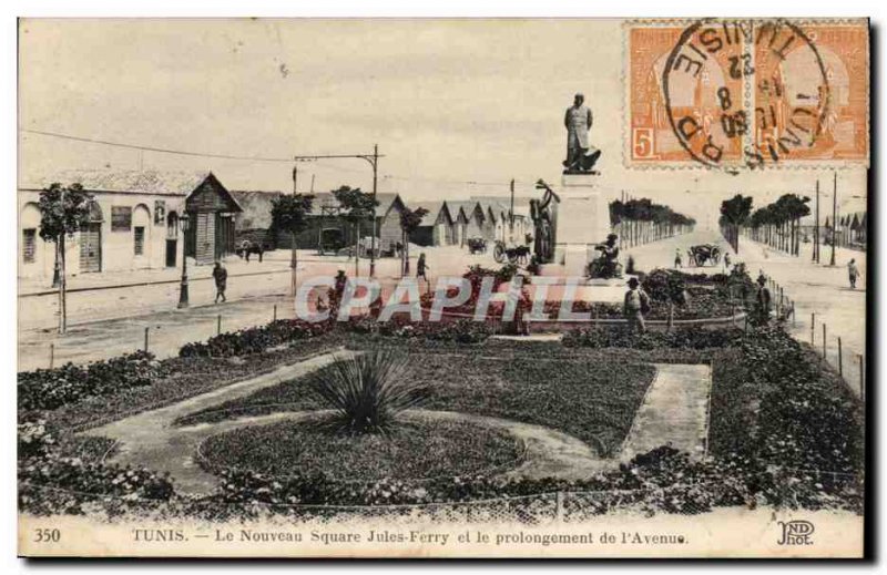Tunisia Tunis Postcard Old New Square Jules Ferry and the extension of the & ...