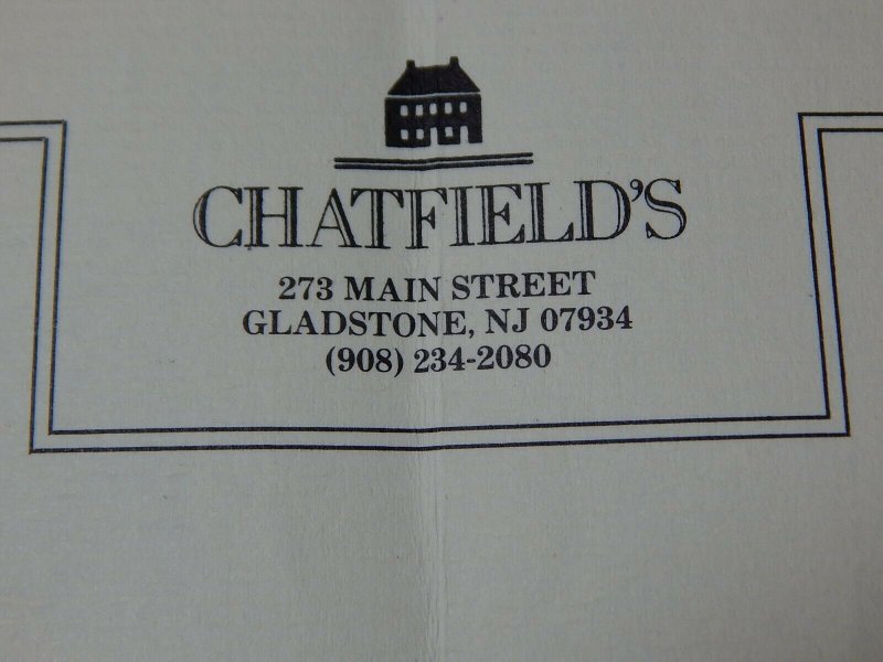 Vintage Chatfield's Restaurant Menu Gladstone, New Jersey