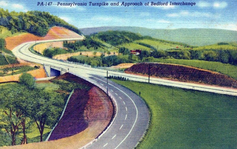 Vintage Postcard Approach of Bedford Interchange Pennsylvania Turnpike