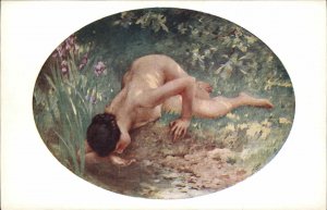 Lenoir Fine Art The Spring Nude Woman Drinks at Spring c1910 Vintage Postcard