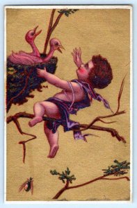 SET/4 STOCK VICTORIAN TRADE CARDS*KIDS*TREES*CHAMPAGNE*READING*CANDLE*BIRDS*GOLD