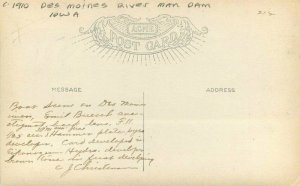 Des Moines Iowa River Man Dam C-1910 RPPC Photo Postcard 21-7981