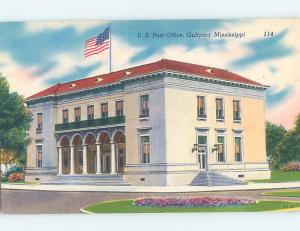 Unused Linen POST OFFICE SCENE Gulfport Mississippi MS d8726