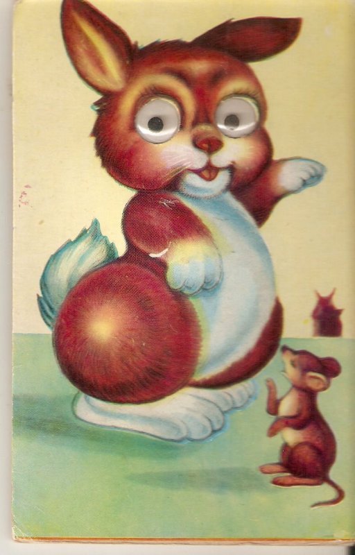 Funny animals Vintage Dutch  postcard, with glass moving eyes and whistle