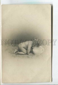 478469 Kid Child near chamber POT potty Nude Vintage PHOTO postcard #1064