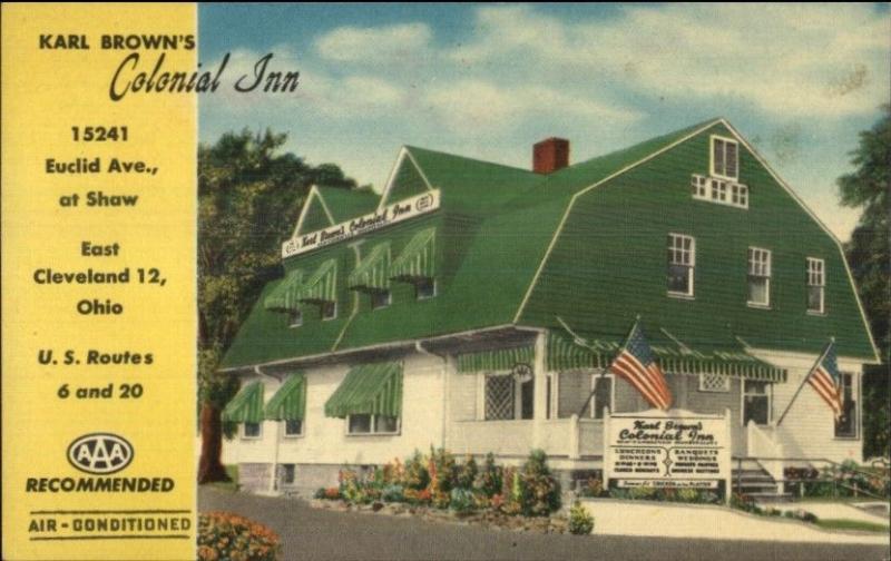 East Cleveland OH Karl Brown's Colonial Inn Colorful Linen Postcard