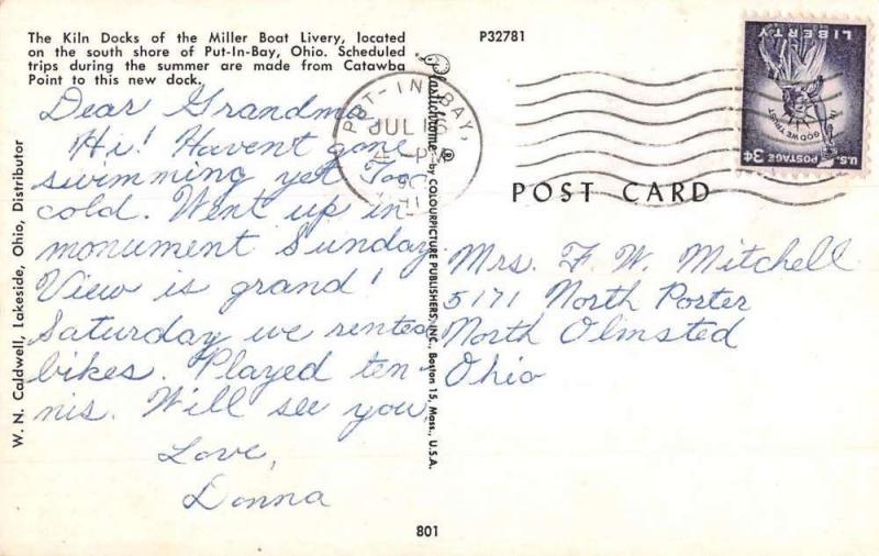 Put In Bay Ohio Millers Boat Livery Kiln Dock Vintage Postcard K107606