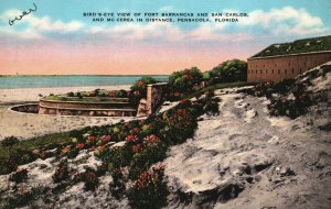 Vintage Postcard Bird's-Eye View Fort Barrancas San Carlos Pensacola Florida FL