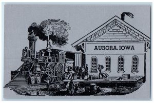 c1910 Locomotive Train Railroad Depot Rail Aurora Iowa Vintage Antique Postcard