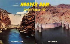 NV, Nevada-AZ, Arizona  HOOVER DAM Upsteam & Downstream Views  c1950's Postcard