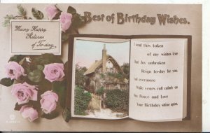 Birthday Greetings Postcard - Best of Birthday Wishes - Cottage & Flowers  5593A