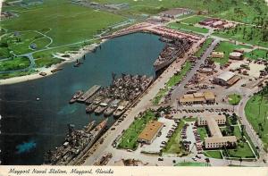 Mayport Naval Station Florida aerial view FL pm 1980 Navy Ships at Dock Postcard