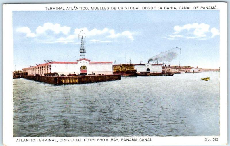 COLON, PANAMA   Atlantic Terminal  CRISTOBAL PIERS from Bay  c1910s Postcard