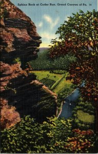 Postcard PA Sphinx Rock at Cedar Run Grand Canyon of Pennsylvania LINEN 1939 M9