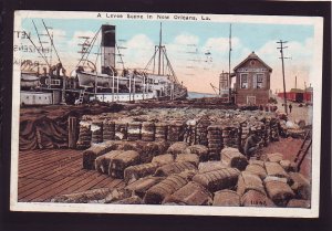 P1588 1926 used postcard ship levee scene loading cotton new orleans Louisiana