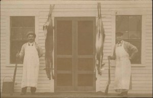 Hunting Men Dead Deer Guns Sanford Maine ME on Back Real Photo Postcard