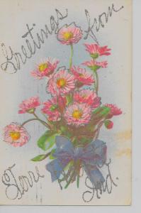 Terre Haute Indiana Greetings From flowers glittered antique pc Z21169