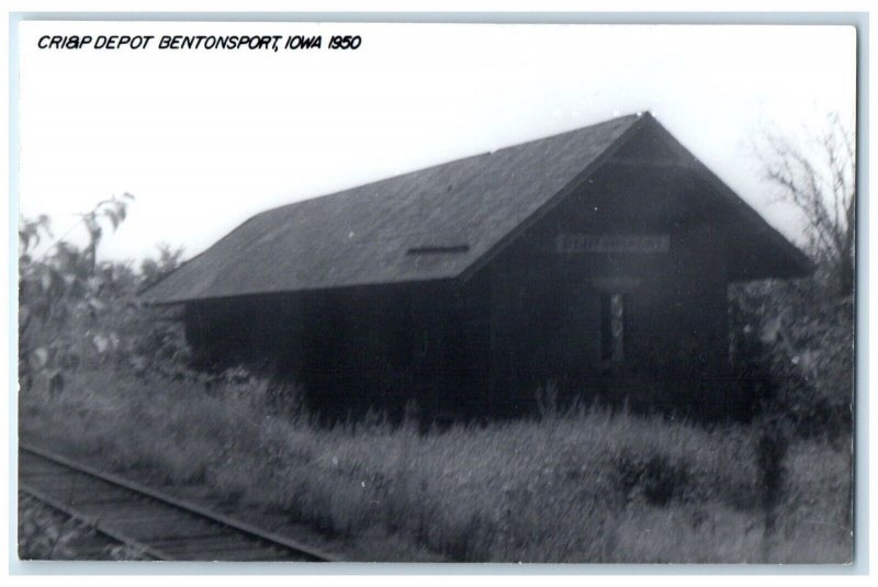 c1950 Cri&p Bentonsport Iowa IA Railroad Train Depot Station RPPC Photo Postcard