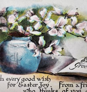 Easter Greetings 1910s Postcard Springtime Flower Vase Theme J.V.H. PCBG6E