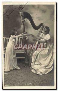 Old Postcard harp Women Children