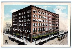 c1910 Powers Building Exterior Streetcar Classic Cars Decatur Illinois Postcard