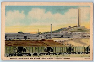 Anaconda Montana Postcard Anaconda Copper Works Washoe Smelter Right c1940 Linen