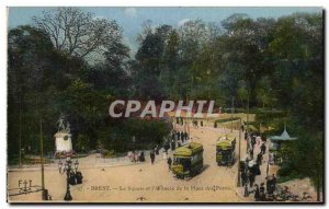 Old Postcard Brest Square and Place des Portes Trams