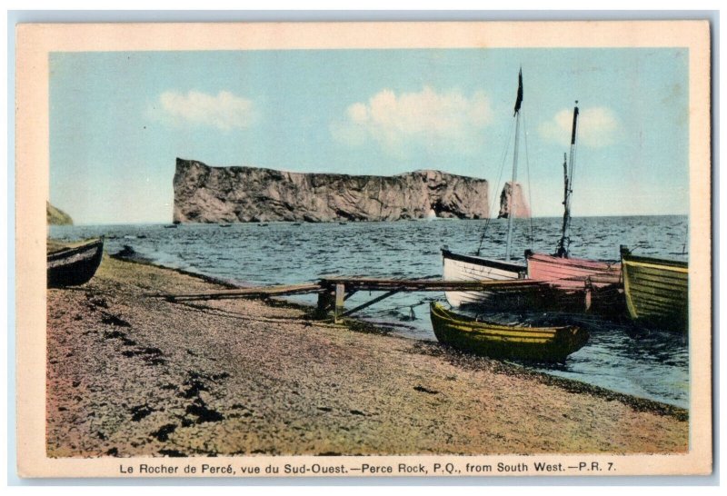 Quebec Canada Postcard Perce Rock PQ from South West c1950's Vintage