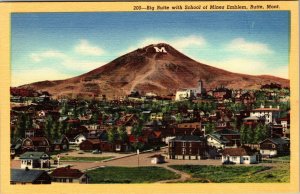 Big Butte School of Mines Emblem M Butte Montana Postcard UNP Linen