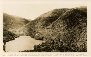 NH - Franconia Notch. Cannon Mountain Aerial Tramway & Echo Lake circa 1940  ...