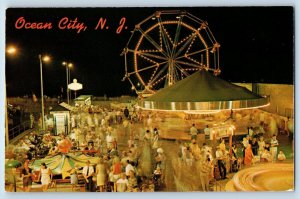 Ocean City New Jersey NJ Postcard Night View Amusement Area Night c1960 Vintage