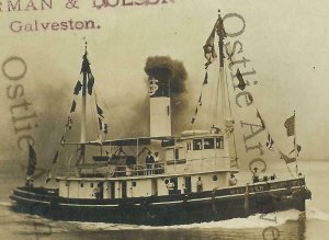 Galveston TEXAS RP c1910 ADVERTISING Steamship Line SUDERMAN & DOLSON Ship