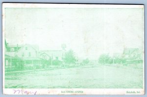 1908 REHOBOTH BEACH DE BALTIMORE AVENUE HORN'S PAVILION GREEN TINTED POSTCARD