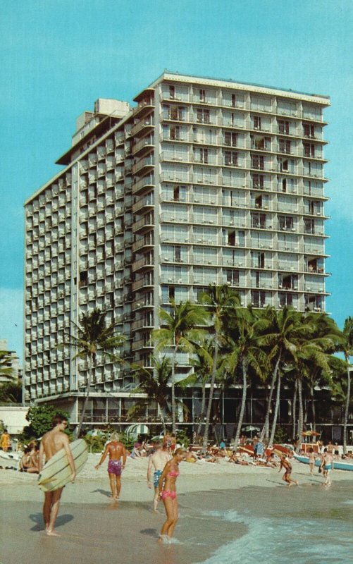 Outrigger Hotel Beach Room Swimming Area Bather Waikiki Honolulu Hawaii Postcard