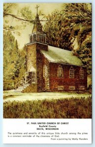 DELTA, WI ~ Artist Wally Flanders ST. PAUL UNITED CHURCH of CHRIST Postcard