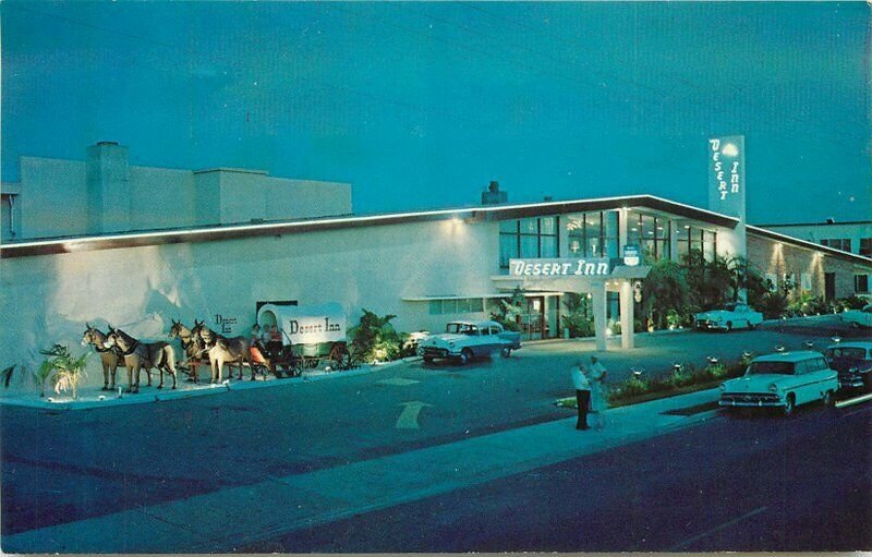 Autos Desert Inn Motel 1950s Night Neon Miami Beach Florida Postcard 10923