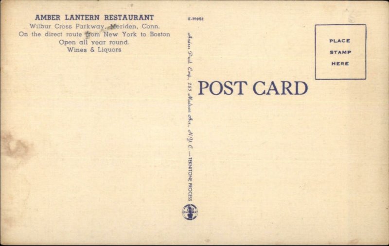 Meriden CT Amber Lantern Restaurant Roadisde Linen Postcard