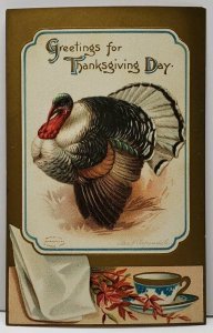 Clapsaddle Thanksgiving Day Greeting Turkey Golden Bronze Finish Postcard C14