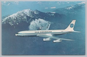 Transportation~Pan American 707 In Flight Over Mountains~Vintage Postcard